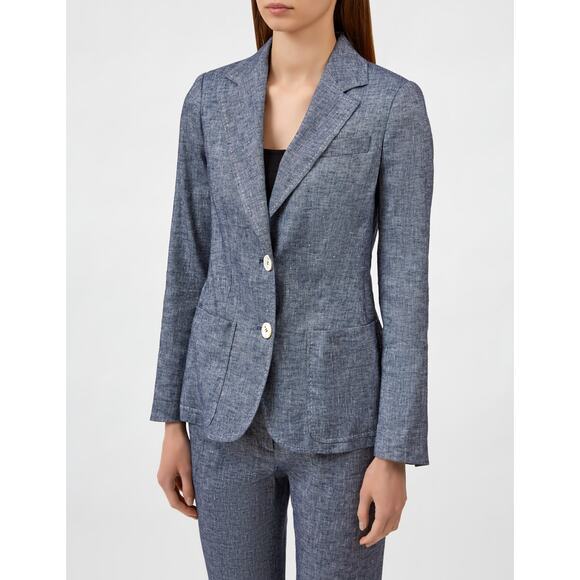 Lorena Antoniazzi Linen Blend Blazer Jacket Blue Chambray Italy Sz:46 (US 10–12) - Picture 5 of 8